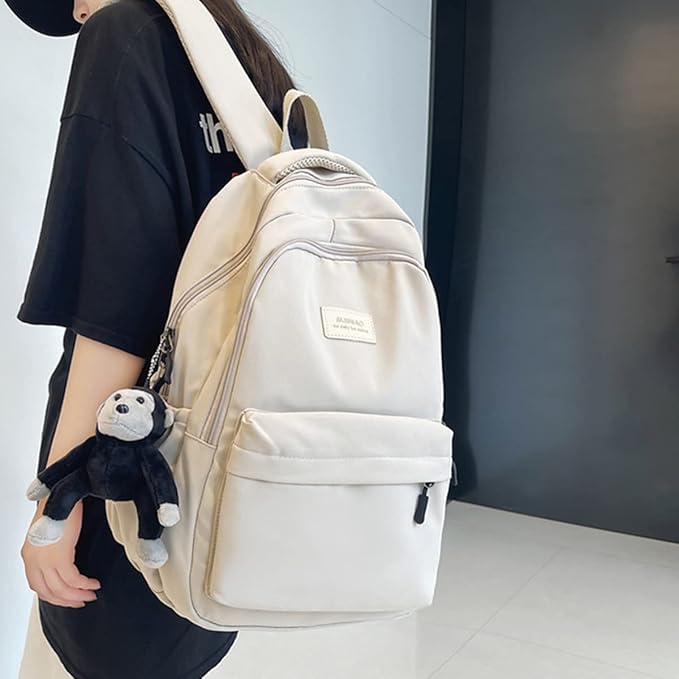Aesthetic Backpack Cute Backpack for School College Backpack Large Capacity Bookbags for Girls Women Students Casual Travel Daypacks Solid Color(White)