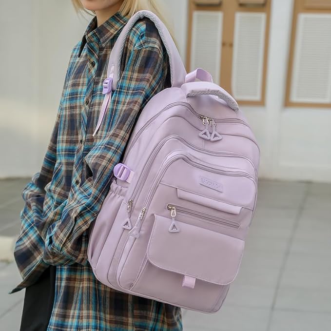 School Cute Aesthetic Backpack Girls Backpack for Students Kids Teen Girls Large Capacity Bookbags College Backpacks Laptop Lightweight Bookbag Casual Travel Daypacks School Bag（Purple）