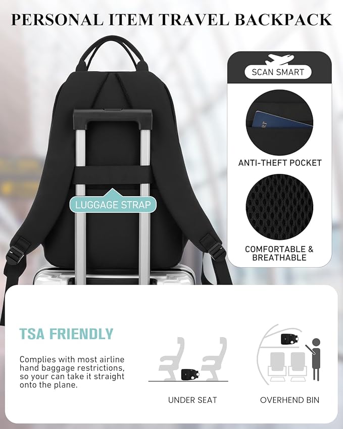 17.3in Laptop Backpack for Women Work Bag, Cute School Backpacks for Teen Girls High School College Bookbag with Charging Hole, Black