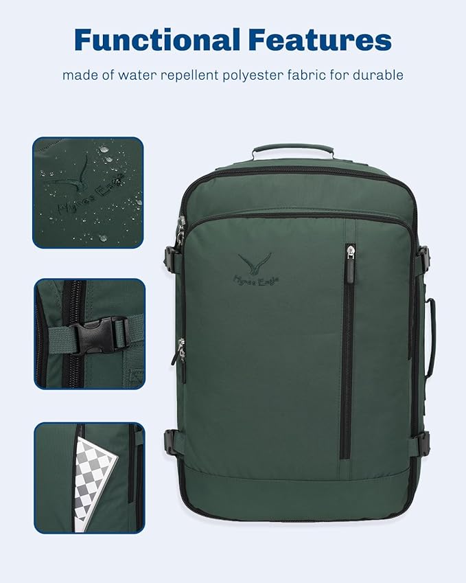 Hynes Eagle Carry on Backpack 38L Large Travel Backpack for Women Flight Approved Weekender Bag Laptop Backpack Men 15 inches Oliver Green