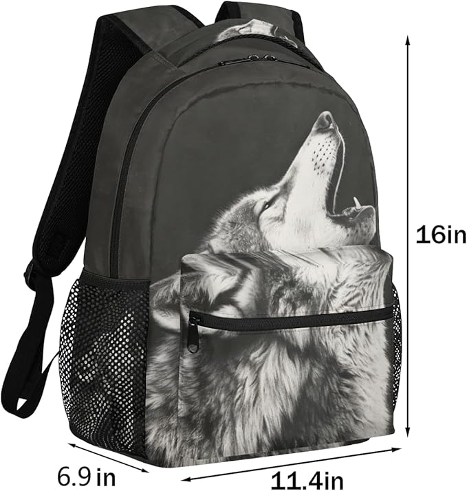 Pardick Howling Moon Wolf Backpacks for Boys Girls Kids Grey Wolf Lightweight 16 Inch School Backpack Laptop College Bookbag Travel Casual Daypack Hiking Camping Computer Rucksack Medium