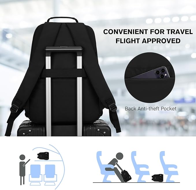Backpack for School Teens Boys and Girls, Black Backpack for Men and Women College Bookbag Travel Laptop Back Pack Fits 15.6 Inch Laptop