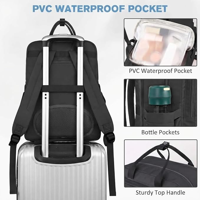 Mancro Travel Backpack for Women with TSA Laptop Compartment, 15.6 Inch Laptop Backpack with Dry-Wet Pocket, Fashion Casual Travel Computer Backpack for Women, Black