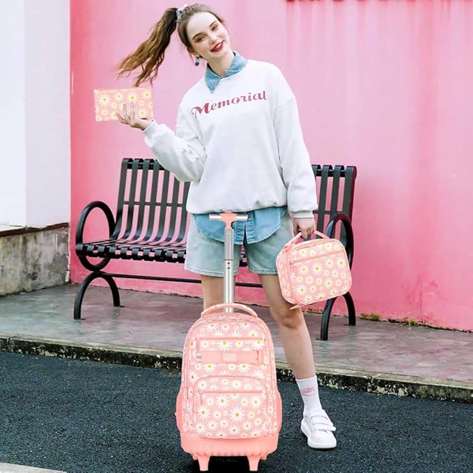 Rolling Backpack for Womens and Mens, Adults Wheeled Bookbag with Lunch Box for Girls and Boys.