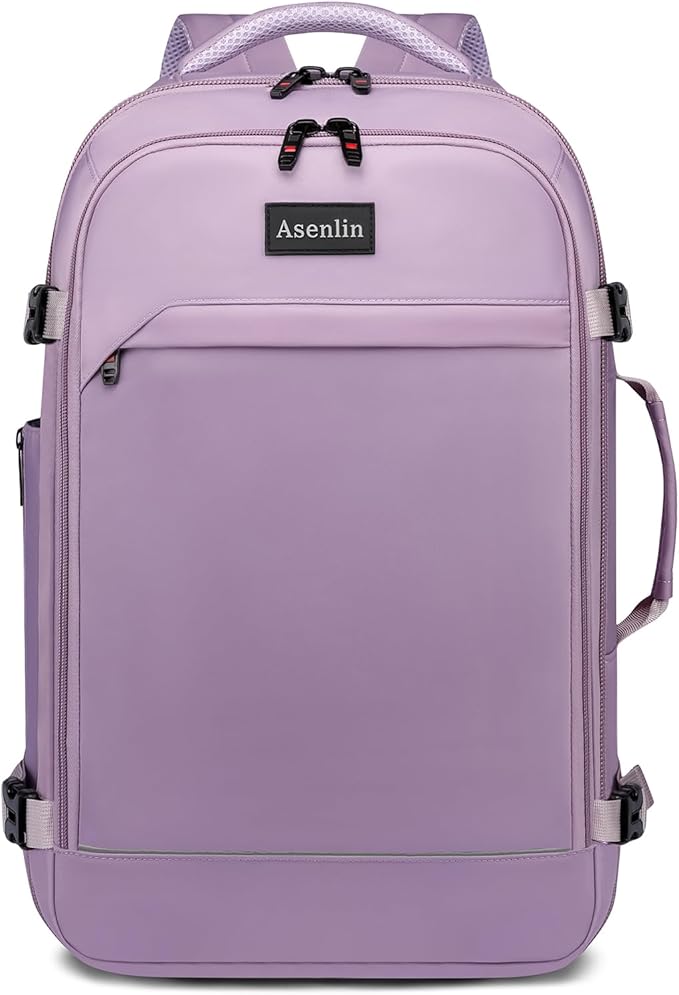 Asenlin 30L Travel Backpack for Women Men,Fit 15.6 Inch Laptop Backpack Flight Approved Luggage Carry On Water Resistant for Weekender Overnight Large Daypack Purple