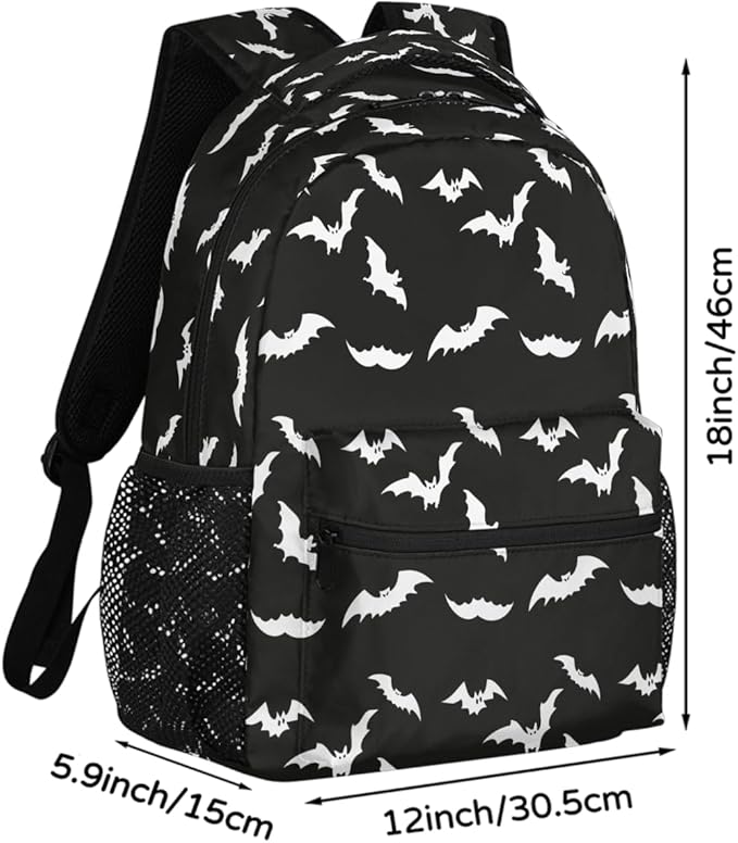 Pardick Halloween Bat Backpack for Kids Girls Boys Lightweight School College Students 18in Bookbag Large Capacity Computer Backpacks Laptop Rucksack Travel Gym Hiking Camping Daypack