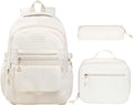 Phaoullzon Teen Girls School Backpack with Lunch Box for Boys, College Aesthetic Laptop Bookbag for Women,Beige