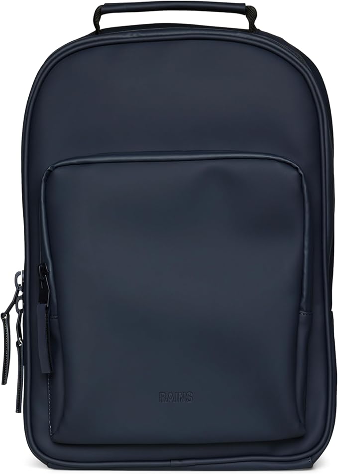 RAINS Book Daypack Regular Navy Laptop Backpack for Men and Women, Waterproof Black Minimalist Commuter Bag with 15”-16"