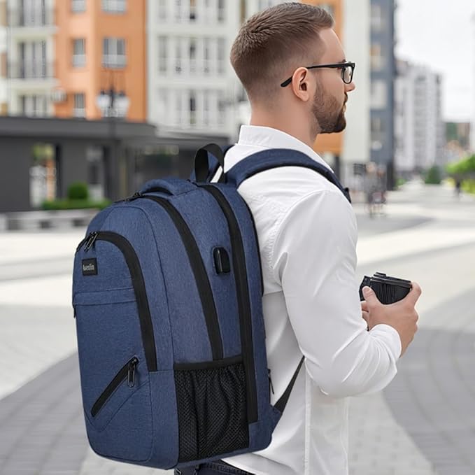 Asenlin Travel Laptop Backpack for Women & Men,Water Resistant Business Slim Sturdy Laptops Backpack with USB Charging Port,Fits 15.6 Inch Notebook College School Computer Bag-Blue