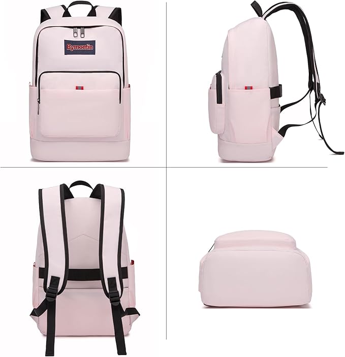 Classic Casual Backpack, Lightweight Daypack with 10 Pockets, Laptop Compartment, EVA Foam Pad (Light pink)