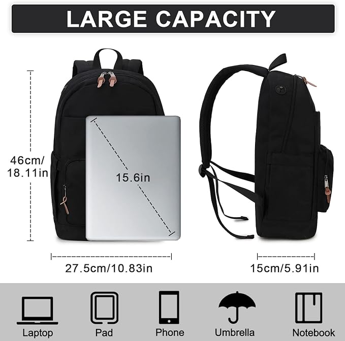 RAVUO School Backpack for Men Women, Water Resistant 15.6 inch Laptop Bag College Bookbag Casual Daypack Travel Rucksack