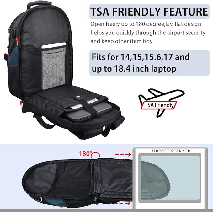 NUBILY Laptop Backpack 18.4 Inch Waterproof Extra Large TSA Travel Backpack Anti Theft College Business Mens Backpacks with USB Charging Port 17.3 Gaming Computer Backpack for Women Men Blue