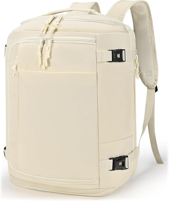 40x30x20 cm Travel Bag Personal Item Ryanair Approved Backpack Expandable to 40x30x25cm Carry On Underseat with USB Charging Port, Beige