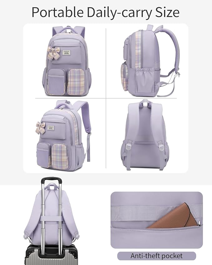 School Backpack for Teen Girls Cute Bookbags Middle High School College Laptop Bags Women Travel Teenage School Bag Daypack, Purple