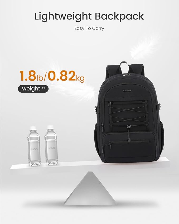LOVEVOOK Laptop Backpack for Women & Girls, Large Capacity Everyday Backpack with Water Bottle Holder, Chic Versatile Backpack Purse, Lightweight Casual Daypack for Work, Travel, College, Black