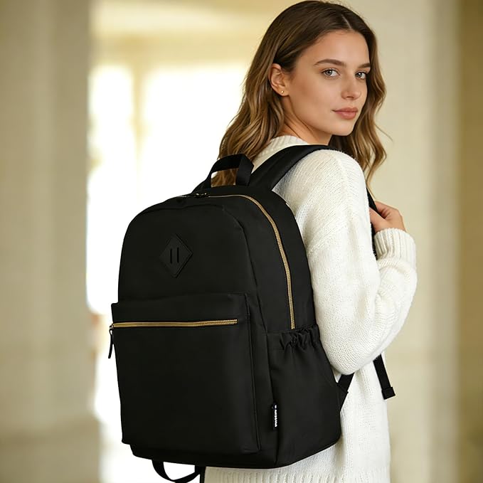 Black Backpack for School Teens Boys Girls, Lightweight Casual Backpacks for Men and Women, Classic Basic Water Resistant Casual Daypack, 15.6 Inch Laptop Bookbag for College High School Work Travel