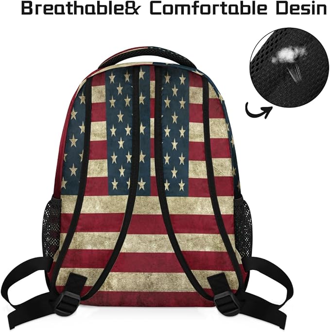 Pardick American USA Flag Backpack for Kids Girls Boys Lightweight School College Students 18in Bookbag Large Capacity Computer Backpacks Laptop Rucksack Travel Gym Hiking Camping Daypack