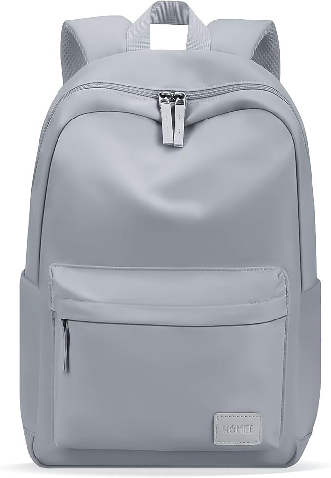 HOMIEE Lightweight Casual Laptop Backpack Fits 15.6 Inch Computer, Water-Resistant Small Daypack Unisex Bookbag for Teen College Work Travel, Grey