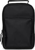 RAINS Book Daypack Large Black Laptop Backpack for Men and Women, Waterproof Black Minimalist Commuter Bag with 15”-16"