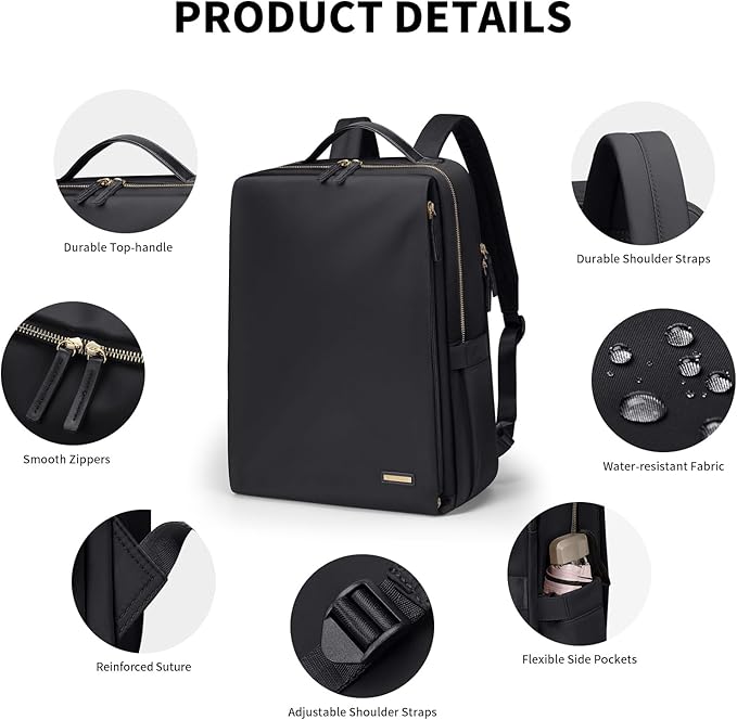 GOLF SUPAGS Stylish Laptop Backpack for Women Airline Approved Perfect for Work College and Travel Multi-Functional Casual Daypack Fits 14 Inch Notebook (Black)
