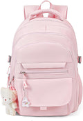 Girls Backpack for College High Middle School Student, Cute Aesthetic Bookbag for Teens Women with Accessories,Pink