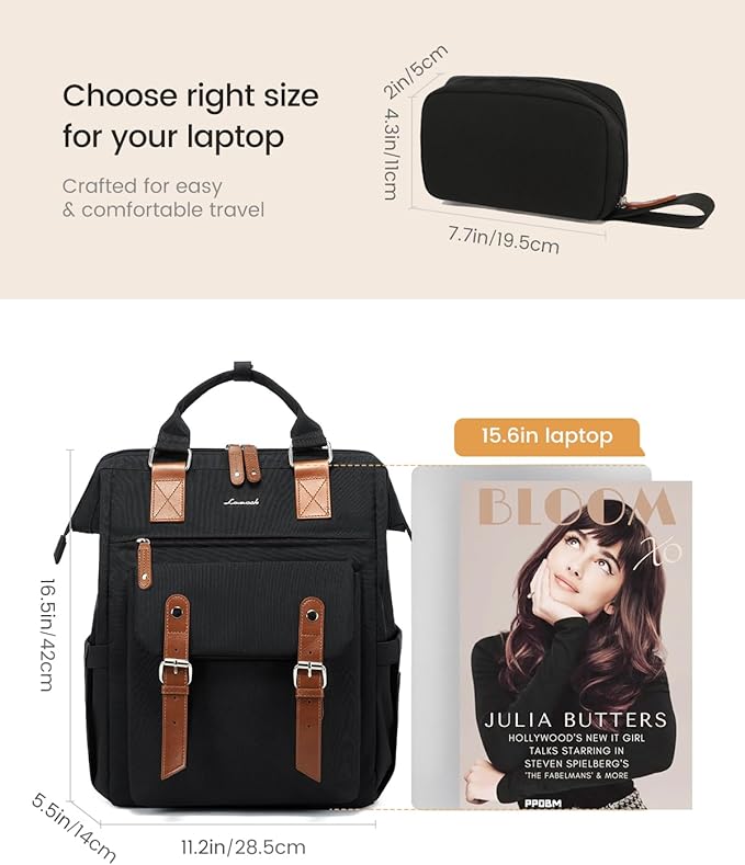 LOVEVOOK Laptop Backpack for Women, School Backpack for Teen Girls, Work Travel Backpack Purse, Commuter Business Computer Bag Teacher Nurse Bags, College Student Bookbag, 15.6 Inch, Black-brown