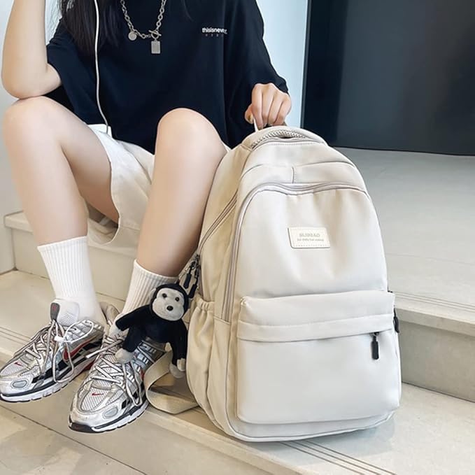 Aesthetic Backpack Cute Backpack for School College Backpack Large Capacity Bookbags for Girls Women Students Casual Travel Daypacks Solid Color(White)