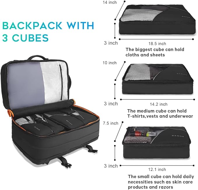 BANGE 45L Carry On Backpack, Weekender Travel Backpacks, 17.3 inch Laptop Back Pack Business Expandable Bag for Men and Women… (Blake45L（with3cubes)…