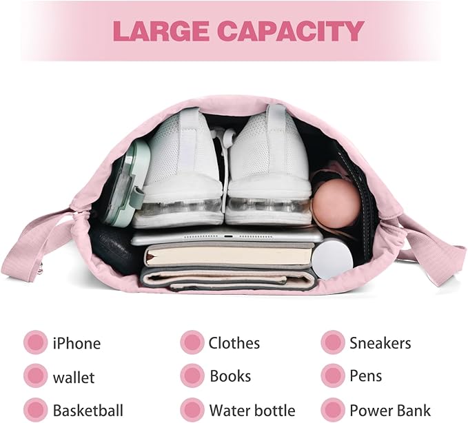Drawstring Backpack with Wet Pocket Gym Backpack Water-Resistant Cinch String Bag Beach Swim for Women Men