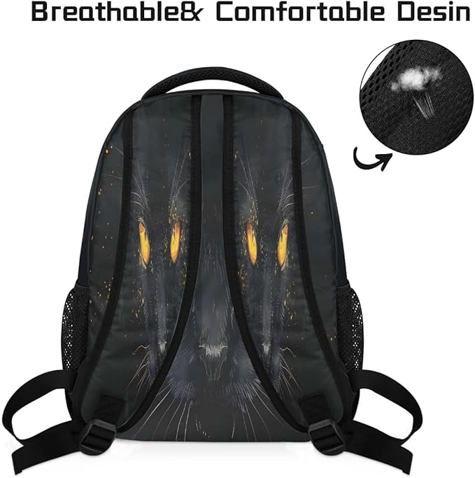 Pardick Black Cat Backpack for Kids Girls Boys Lightweight School College Students 18in Bookbag Large Capacity Computer Backpacks Laptop Rucksack Travel Gym Hiking Camping Daypack