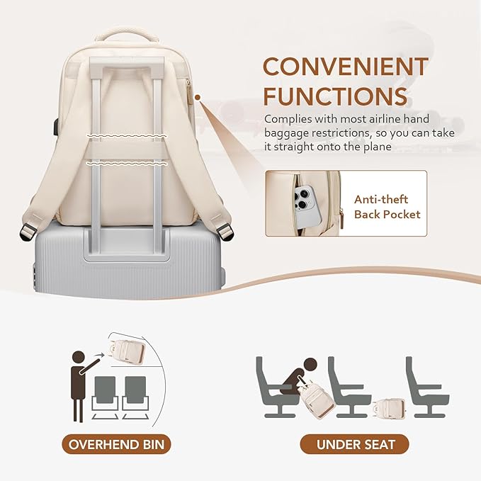Laptop Backpack for Women,Travel Backpack with Laptop Compartment,Casual Daypack College Bookbag Computer Work Backpack,Beige