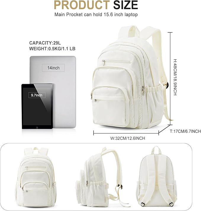 College Backpack For Women Men,Lightweight High School Bag,School Backpack With Lots Of Pockets,Cute Bookbag For Teens Boys Girls,Casual Daypack Backpack For School(Beige)