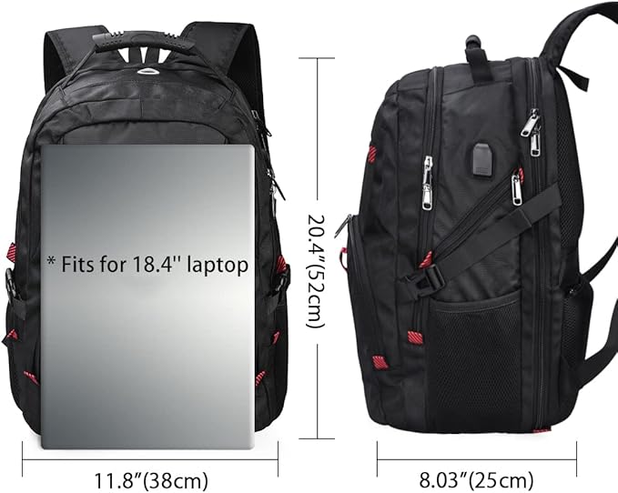 NUBILY Laptop Backpack 18.4 Inch Waterproof Extra Large TSA Travel Backpack Anti Theft College Business Mens Backpacks with USB Charging Port 17.3 Gaming Computer Backpack for Women Men Black