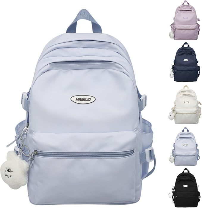 Kawaii Backpack with Cute Accessories Casual Aesthetic Daypack Simple Laptop Bag Waterproof Travel Rucksack for Women (blue)