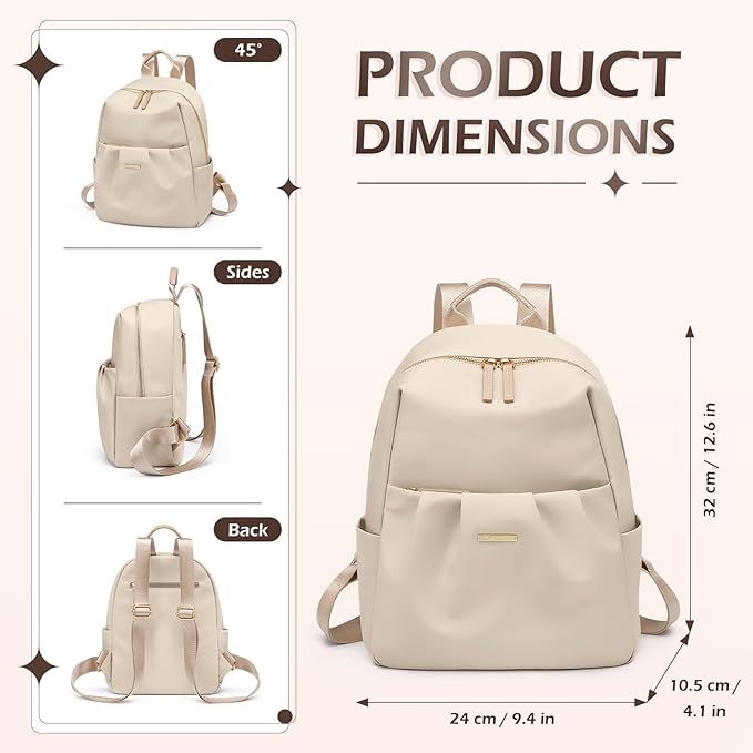 Small Backpack for Women, Cute Backpack Casual Work Daypack Purse for College Travel, fit 9.7 Inch, Apricot