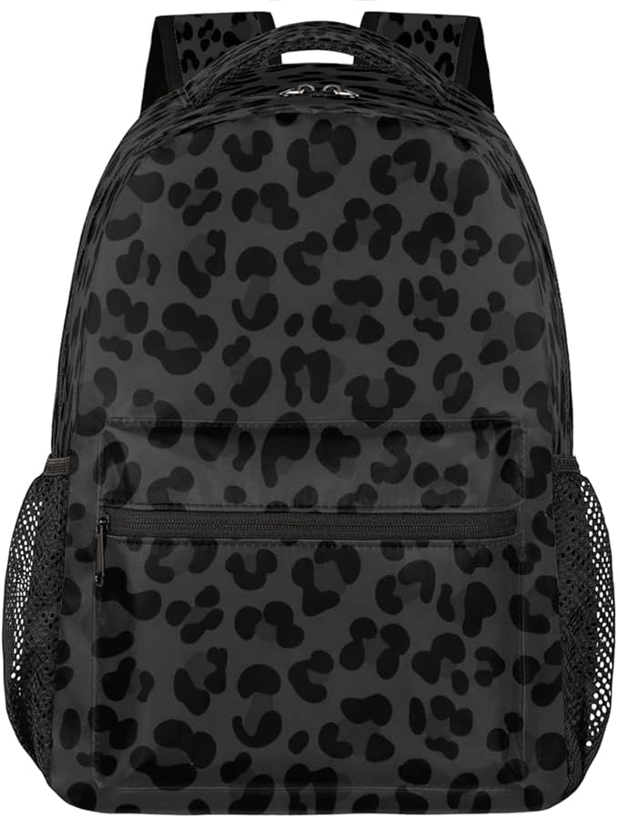 Pardick Black Leopard Cheetah Backpack for Kids Girls Boys Lightweight School College Students 18in Bookbag Large Capacity Computer Backpacks Laptop Rucksack Travel Gym Hiking Camping Daypack