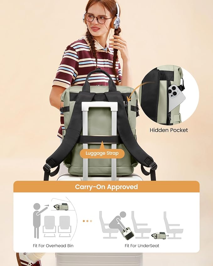 LOVEVOOK Laptop Backpack for Women, 17.3 Inch Work Travel Backpack Purse for School College Bookbag for Teen Girls Cute Computer Bag for Teacher Nurse Business, Green-Beige