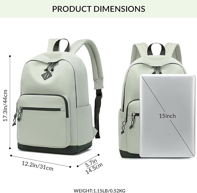 Lohol Classic Backpack for Girls Boys Teens, Lightweight Daypacks for School and Travel (Green)