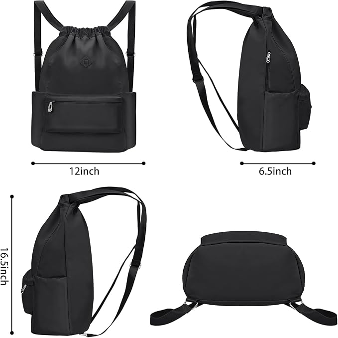 Drawstring Backpack with Wet Pocket Gym Backpack Water-Resistant Cinch String Bag Beach Swim for Women Men