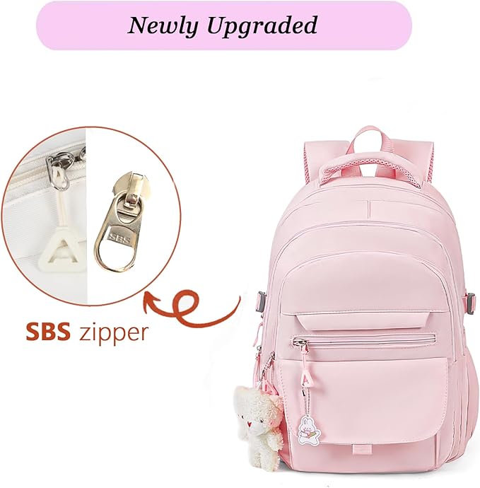 Girls Backpack for College High Middle School Student, Cute Aesthetic Bookbag for Teens Women with Accessories,Pink