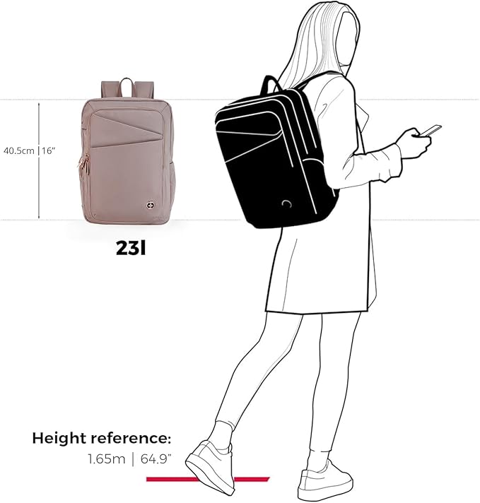 Swissdigital Design Women's Laptop Backpack, Compact College Bookbag with USB Port,Well-Organized Daypack for Work Business, Fits 15.6" Laptop, Pink | SD1006F-82