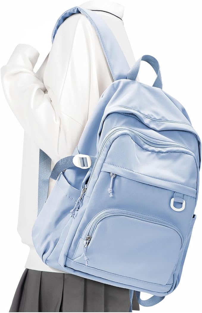 Lightweight College Backpack for Women Men Cute School Bag for Teens Girls Boys High School Backpack for Students Waterproof Casual Daypack Backpack（Milky Blue）