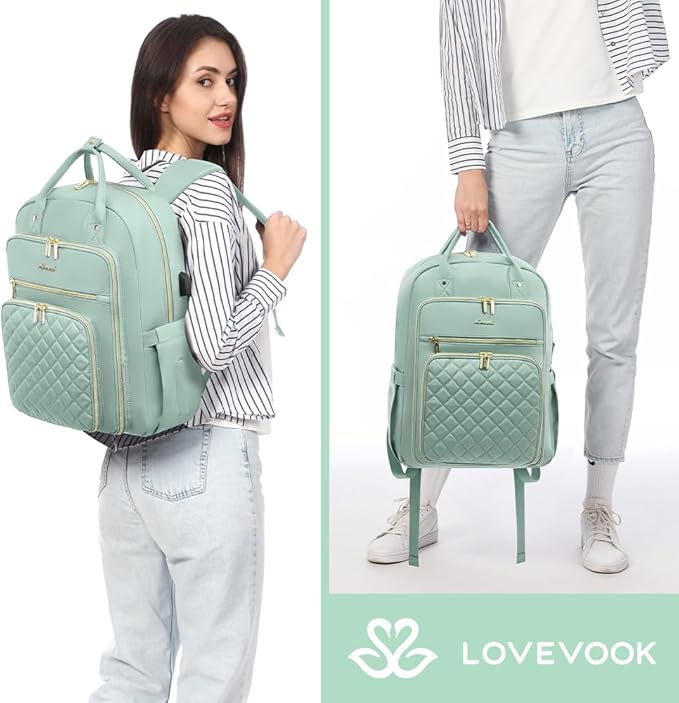LOVEVOOK Laptop Backpack for Women, Water Resistant Travel Work Backpacks Purse Stylish College Business Teacher Nurse Computer Bag with USB Charging Port, Fits 15.6" Laptop