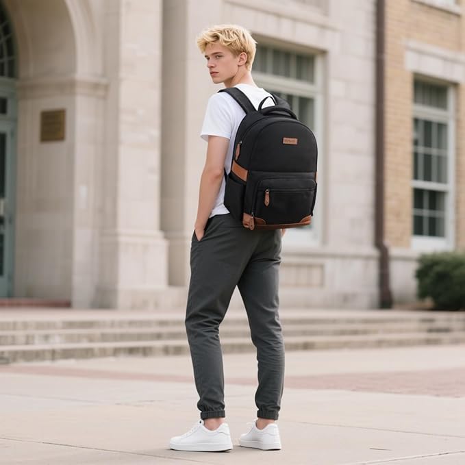 RealCool Laptop Backpack, 31L Travel Backpacks Gift for Women Men, Fits up to 15.6-17 Inch,Water Resistant College Bookbag, for School Business Trip (Black)