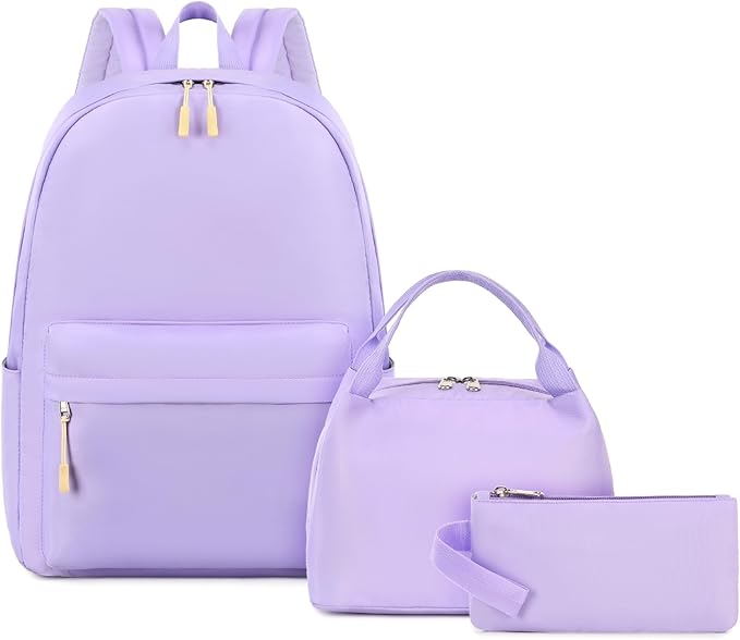 Kids Backpack for Girls School Backpacks College Bookbag Water Resistant Laptop Backpack with Lunch Bag and Pencil Bag, Purple