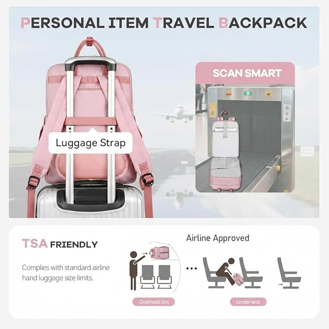 Mancro College Backpack for Women, 15.6 Inch TSA Laptop Bookbag with Mutiple Pockets, Large Capacity Book Bag for Teen Girl Students Casual Daypack Travel Backpacks, Pink