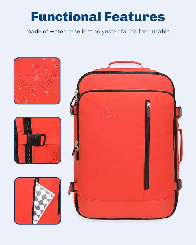 Hynes Eagle Carry on Backpack 38L Large Travel Backpack for Women Flight Approved Weekender Bag Laptop Backpack Men 15 inches Orange
