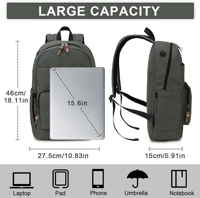 RAVUO School Backpack for Men Women, Water Resistant 15.6 inch Laptop Bag College Bookbag Casual Daypack Travel Rucksack