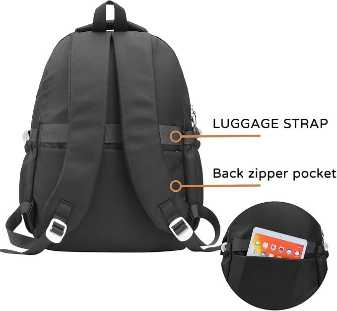 Phaoullzon Boys School Backpack for Girls, College Aesthetic Laptop Bookbag for Travel,Black