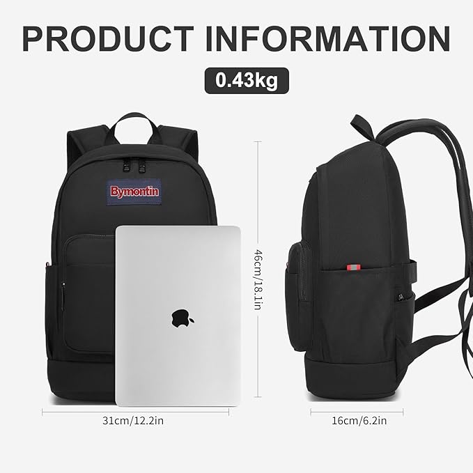Classic Casual Backpack, Lightweight Daypack with 10 Pockets, Laptop Compartment, EVA Foam Pad (Black)